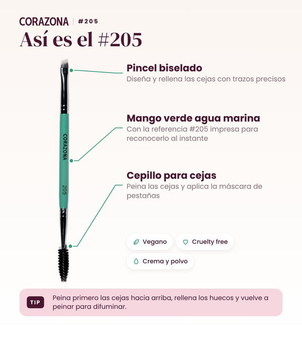 Angled Brow Brush & Spoolie #205 - CorazonaBeauty