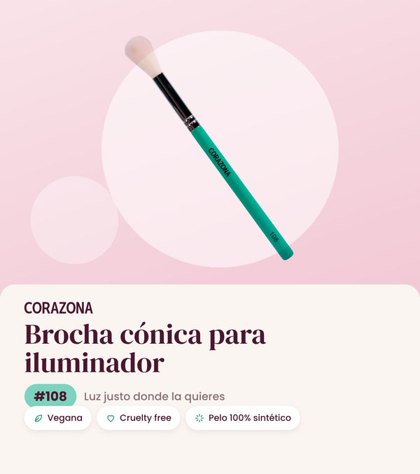 Brocha cónica para iluminador #108 CORAZONA - infografía portada