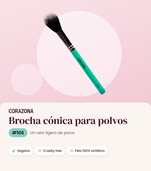 Brocha cónica para polvos #106 CORAZONA - infografía portada