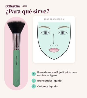 Brocha mofeta multifunción #117 CORAZONA - infografía para qué sirve