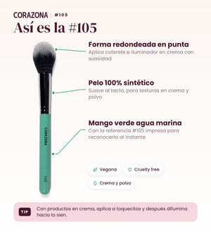 Brocha multifunción para colorete #105 CORAZONA - infografía detalles