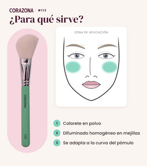 Brocha para colorete #112 CORAZONA - infografía para qué sirve