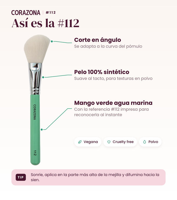 Brocha para colorete #112 CORAZONA - infografía detalles