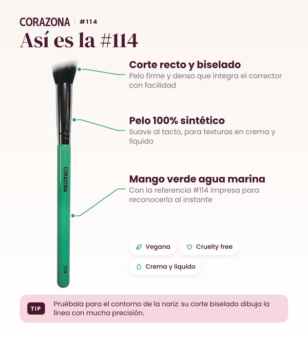 Brocha para corrector #114 CORAZONA - infografía detalles