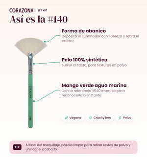 Brocha para iluminador #140 CORAZONA - infografía detalles