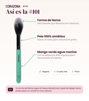 Brocha para iluminador y colorete #101 CORAZONA - infografía detalles