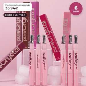 CORAZONA - Set Pure Crystal Tinted Lip Serum Edición Limitada - 6 Tintes Labiales Sérum con Aplicador Metálico Efecto Frío - Acabado Glossy y Tinte de Larga Duración - CorazonaBeauty