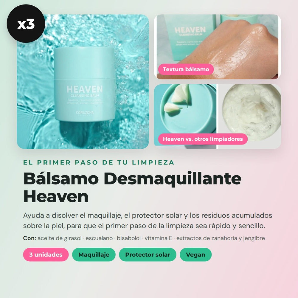 Heaven Cleansing Balm Pack of 3 + Free Reusable Pad - CorazonaBeauty