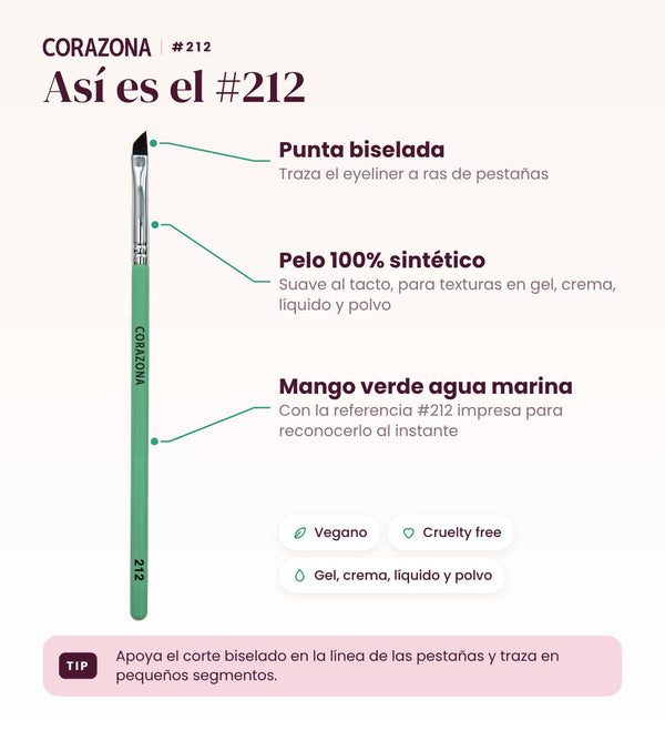 Pincel biselado para delinear #212 CORAZONA - infografía detalles