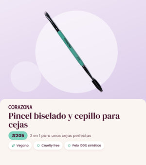 Pincel biselado y cepillo para cejas #205 CORAZONA - infografía portada