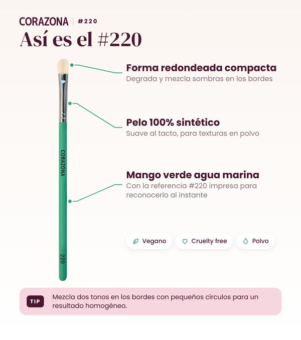 Pincel de sombras de precisión #220 CORAZONA - infografía detalles