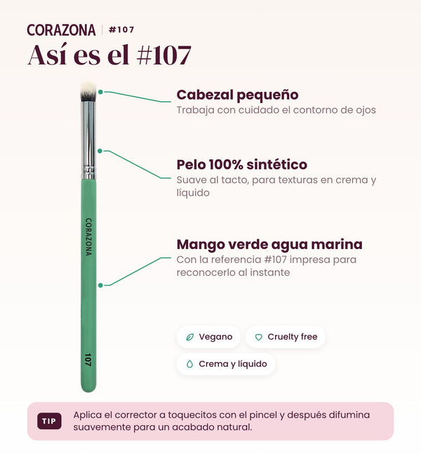 Pincel para corrector #107 CORAZONA - infografía detalles