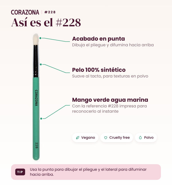 Pincel para difuminar de precisión #228 CORAZONA - infografía detalles