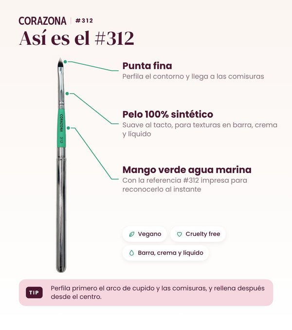 Pincel para labios #312 CORAZONA - infografía detalles